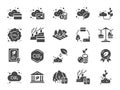 Carbon credit icon set. The icons included carbon offsets, pollution, eco, environment, carbon dioxide, and more. Royalty Free Stock Photo