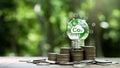 Carbon credit and tax concept.light bulb with Co2 credits,tax icon.Legal regulation to reduce greenhouse gas emission and Royalty Free Stock Photo