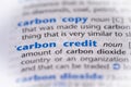 Carbon credit word in a dictionary. Selective focus, close up Royalty Free Stock Photo