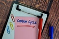 Carbon Cycle write on sticky notes isolated on Wooden Table