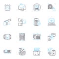 Carbon dating linear icons set. Radiocarbon, Isotopes, Decay, fossils, accuracy, geochronology, calibration line vector