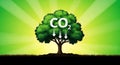 Carbon Dioxide Absorption by Tree Illustration Highlighting Environmental Benefits and Climate Change Mitigation on Green Royalty Free Stock Photo