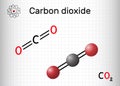 Carbon dioxide, CO2 molecule. It is carbonic anhydride, one-carbon compound in which carbon is attached to each oxygen atom by Royalty Free Stock Photo