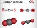 Carbon dioxide, CO2 molecule. It is carbonic anhydride, one-carbon compound in which carbon is attached to each oxygen atom by Royalty Free Stock Photo