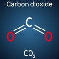 Carbon dioxide, CO2 molecule. It is carbonic anhydride, one-carbon compound in which carbon is attached to each oxygen atom by Royalty Free Stock Photo