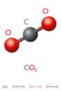 Carbon dioxide, CO2, molecule model and chemical formula Royalty Free Stock Photo