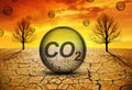 Carbon dioxide escaping from the arid cracked soil. Concept of climate change or global warming.Environmental problems.