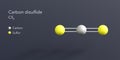 carbon disulfide molecule 3d rendering, flat molecular structure with chemical formula and atoms color coding