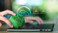 Carbon emission monitoring concept with CO2 cloud interface, green technology, digital analytics on laptop devices, representing Royalty Free Stock Photo