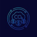 carbon emissions cost, co2 gas icon, linear design