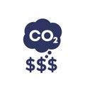 carbon emissions cost icon, co2 gas price, vector