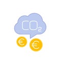 carbon emissions cost icon with euro, vector