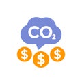 carbon emissions cost icon on white