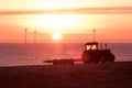 Carbon emissions. Fossil fuel diesel tractor and sustainable resources background Royalty Free Stock Photo