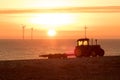 Carbon emissions. Fossil fuel diesel tractor and sustainable resources background Royalty Free Stock Photo