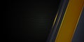 Carbon fiber dark gray background with yellow luminous lines and highlights. Modern futuristic luxury technology background. Royalty Free Stock Photo