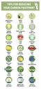 Carbon footprint infographic. Tips for reducing your personal carbon footprint. How to decrease CO2e infographic. Save the planet