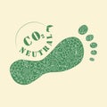 Carbon footprint lable. Eco fiendly flat vector llustration. CO2 neutral green footprint with flowers and leves . Zero Royalty Free Stock Photo