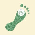 Carbon footprint lable. Eco fiendly flat vector llustration. CO2 neutral green footprint with flowers and leves . Zero Royalty Free Stock Photo