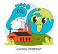 Carbon footprint. Sad Earth beside a footprint marked with CO2. Factory