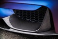 Carbon front spoiler on BMW M3 F80 Sport Car wrapped in blue vinyl on Drift And Cars Show