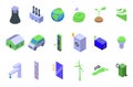 Carbon management icons set isometric vector. Business reduction