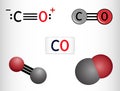 Carbon monoxide, CO molecule. ÃÂ¡arbon and oxygen atoms are connected by a triple bond. Structural chemical formula and molecule