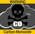 Carbon monoxide warning sign with skull and text