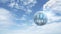 Carbon neutral concept. Robot hand touch CO2 neutral in globe map on blue sky background. Carbon neutral web banner. Global carbon Royalty Free Stock Photo