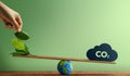 Carbon Neutral and ESG Concepts. Carbon Emission, Clean Energy. Globe Balancing between a Green leaf and CO2. Sustainable