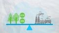 Carbon neutrality concept. Carbon dioxide reduction. CO2 gas emissions balance with carbon absorbed by trees and carbon capture