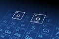 Carbon and oxygen, chemical elements on periodic table of elements