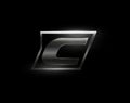 Carbon speed Letter C logo, dark matte metal carbon texture. Drive dynamic steel letter, turbo bold italic chrome