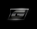 Carbon speed Letter G logo, dark matte metal carbon texture. Drive dynamic steel letter, turbo bold italic chrome