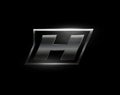 Carbon speed Letter H logo, dark matte metal carbon texture. Drive dynamic steel letter, turbo bold italic chrome