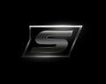 Carbon speed Letter S logo, dark matte metal carbon texture. Drive dynamic steel letter, turbo bold italic chrome Royalty Free Stock Photo