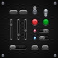 Carbon UI Application Software Controls Set. Switch, Knobs, Button, Lamp, Volume, Equalizer, LED, Unlock.