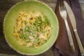 Carbonara with Fresh Peas and Fettuccine Noodles