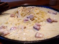 Carbonara in hot plate Royalty Free Stock Photo