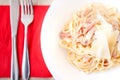 Carbonara pasta with ham, bacon and cheese Royalty Free Stock Photo