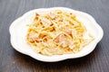 Carbonara pasta, spaghetti with pancetta, egg, hard parmesan cheese and cream sauce. Traditional italian cuisine Royalty Free Stock Photo