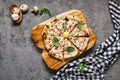 Carbonara pizza with bacon and eggs Royalty Free Stock Photo