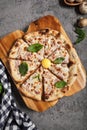Carbonara pizza with bacon and eggs Royalty Free Stock Photo