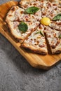 Carbonara pizza with bacon and eggs Royalty Free Stock Photo
