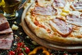 Carbonara pizza bacon simple traditional dish Royalty Free Stock Photo
