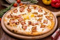 Carbonara pizza with bacon