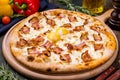 Carbonara pizza with bacon Royalty Free Stock Photo