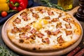 Carbonara pizza with bacon