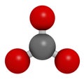 Carbonate anion, chemical structure. 3D rendering. Atoms are represented as spheres with conventional color coding: carbon (grey