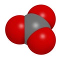 Carbonate anion, chemical structure. 3D rendering. Atoms are represented as spheres with conventional color coding: carbon (grey